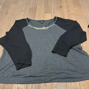 INC 3X Embellished top with faux see through silk sleeves. Fashionable & Stylish